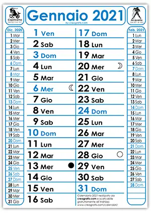 Versione con Fasi Lunari del calendario 2021
