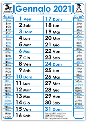 Versione semplice del calendario 2021