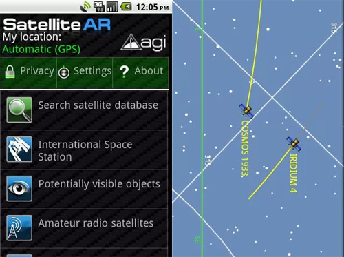 Schermata dell$0027applicazione Satellite Augmented Reality per Android