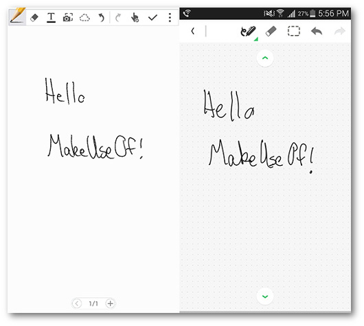 Schermate delle app S Note e Evernote per Android
