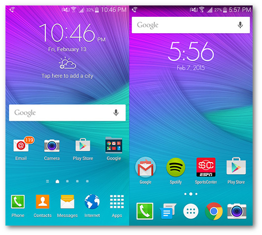 Schermate delle app Touchwiz e Google Now Luncher