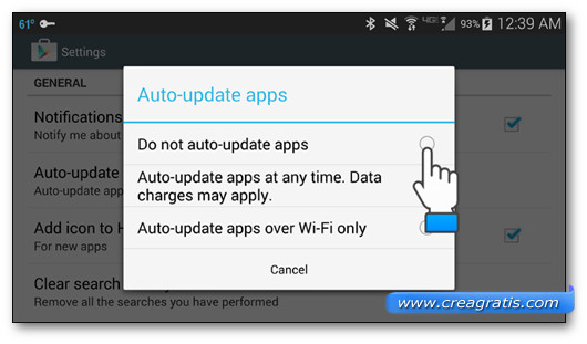 Opzioni per gestire gli aggiornamenti automatici delle app Android