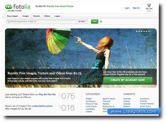 Immagine del sito Fotolia dove vendere le vostre foto