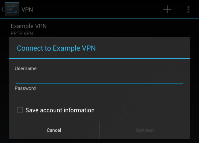 Schermata per l$0027inserimenti dei dati della connessione VPN