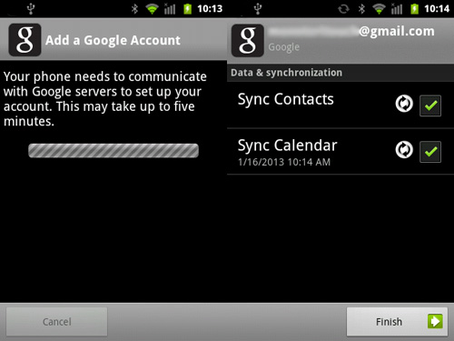 Schermata di sincronizzazione dei contatti su Android