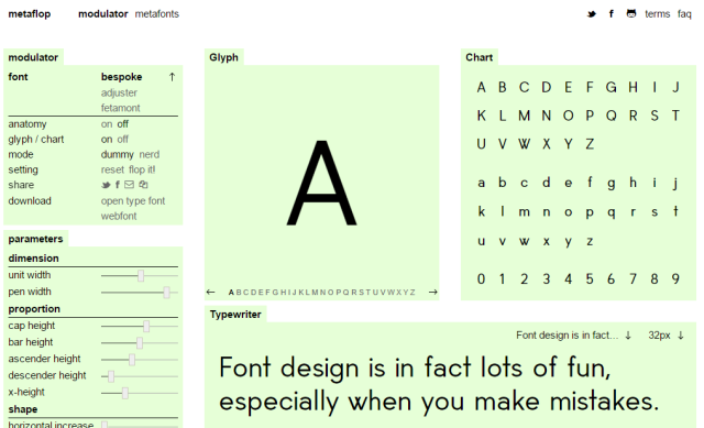 Schermata del programma Metaflop per creare font