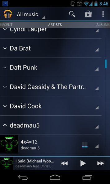 Schermata della musica di Android
