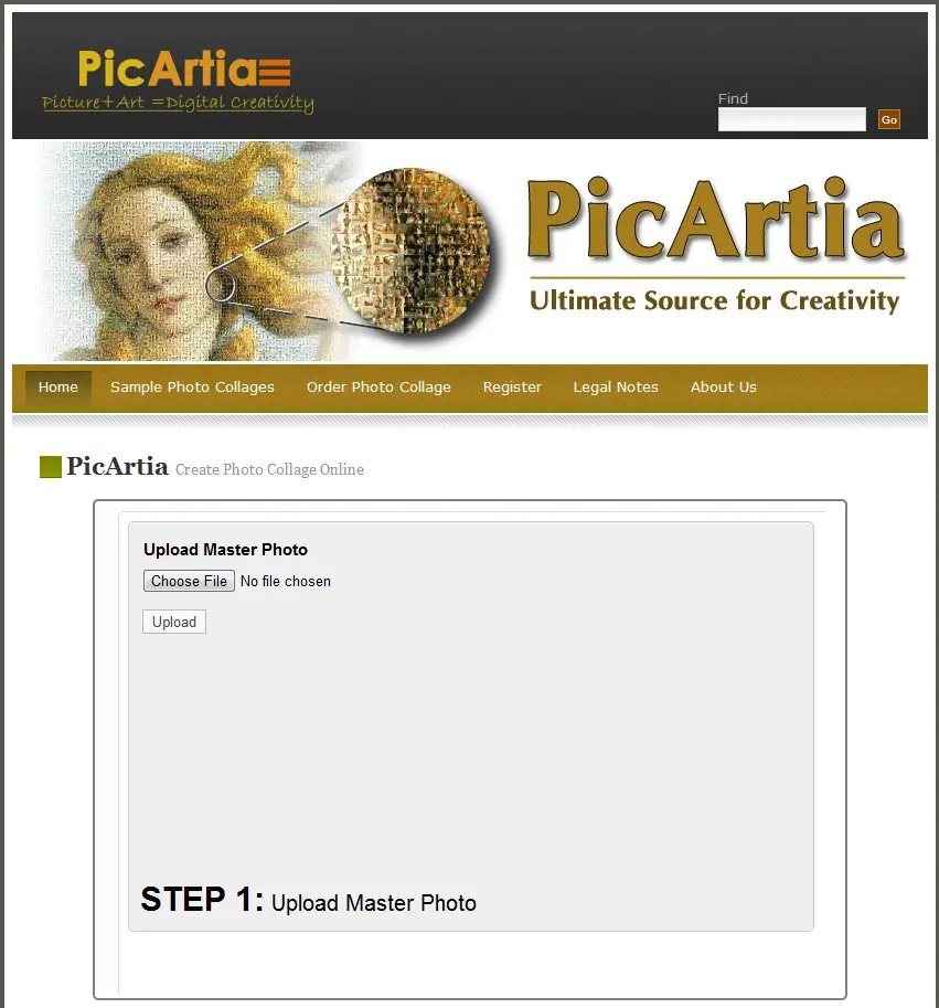 Immagine del sito Picartia per creare mosaici