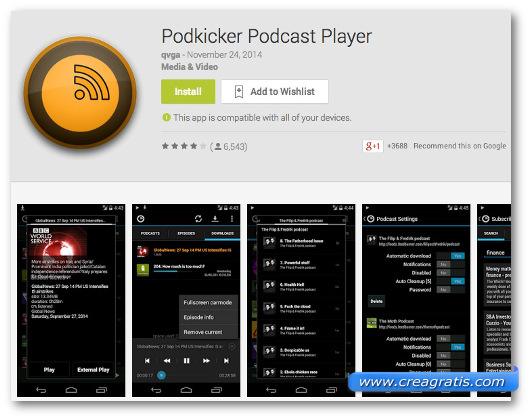 Schermate dell$0027app PodKicker Podcast Player per Android