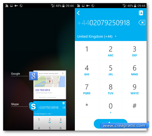 Schermate della tastiera numerica di Skype su Android