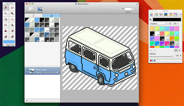 Interfaccia grafica di Pixen per Mac